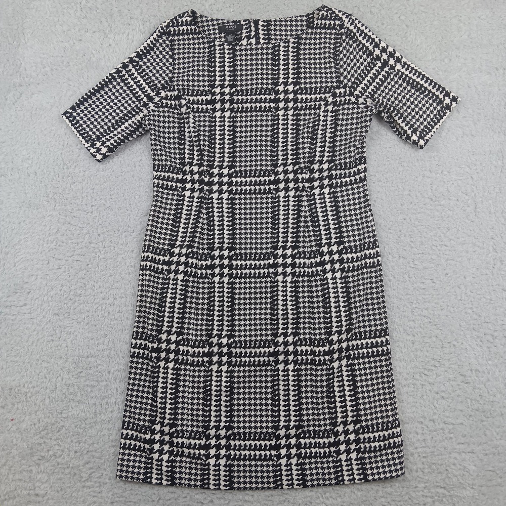 Alfani Dress Sheath Petite 10P Black White Houndstooth Plaid Short Sleeve